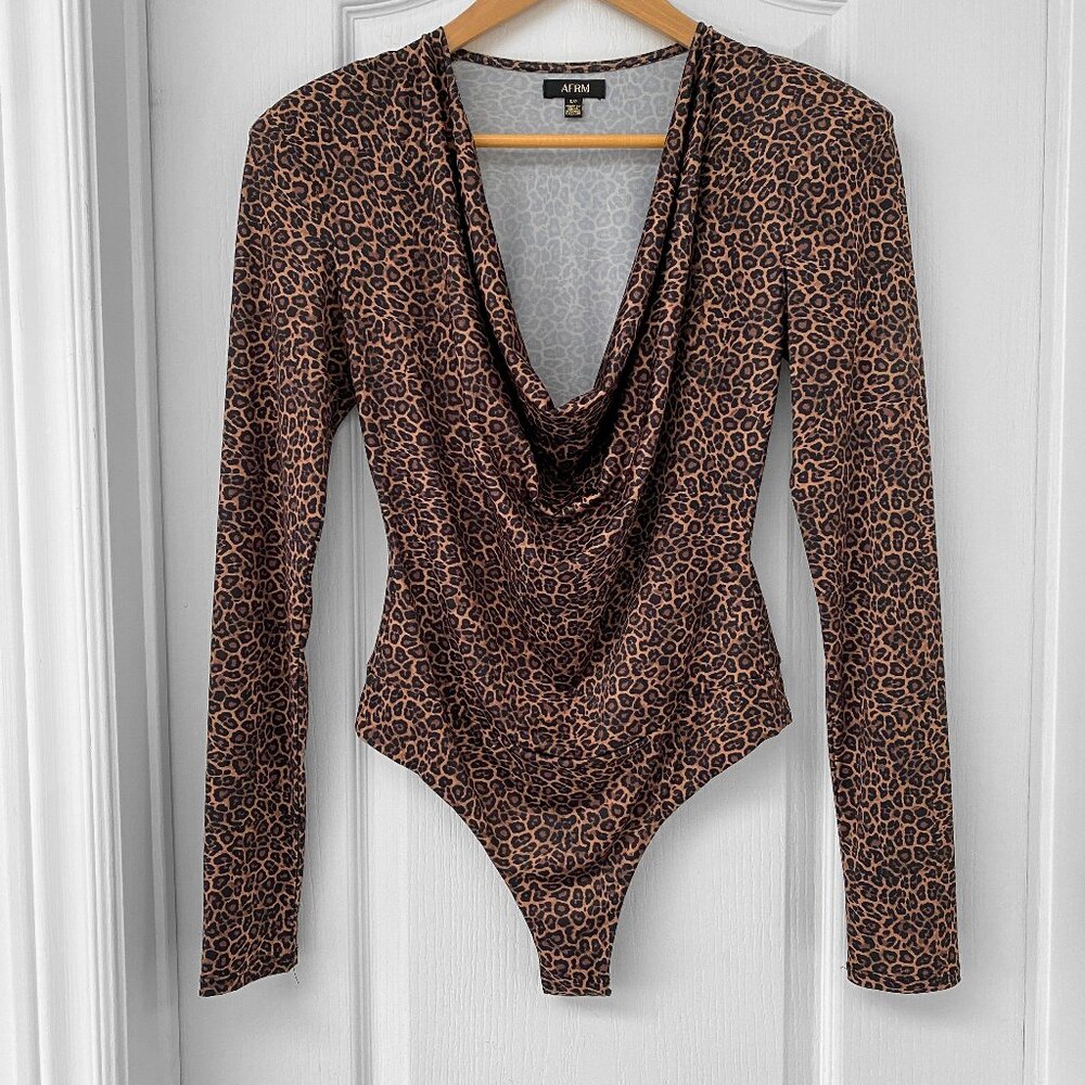 🎬✨ TV Show Supergirl - AFRM Levi Leopard Print Cowl Neck Bodysuit Size S